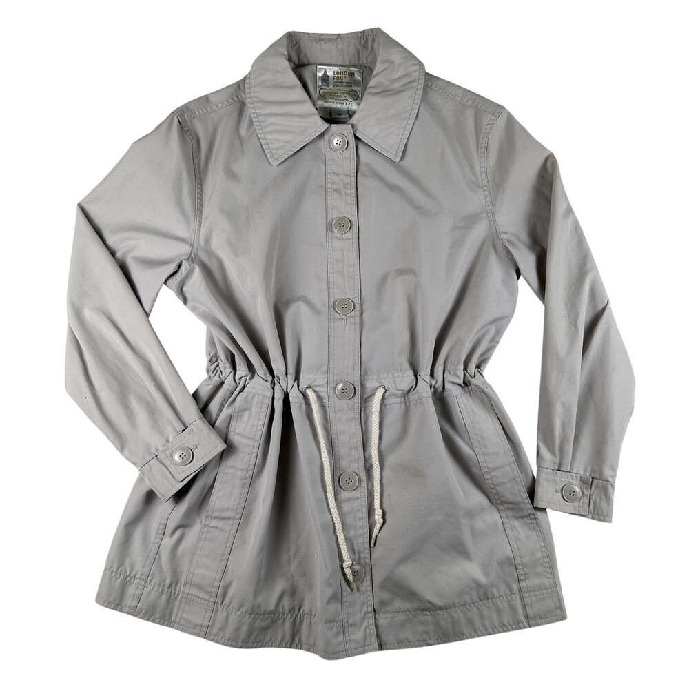 Vintage London Fog Jacket Womens 14 Anorak Button Front Drawstring Waist